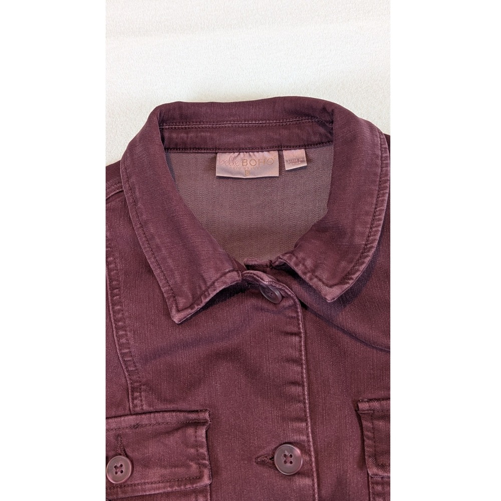Belle By Kim‎ Gravel Women Burgundy Denim Jacket, Collared, Long Sleeves, Casual - Picture 3 of 11